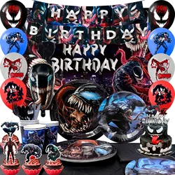 Venom 113 pcs Party Decorations&venomParty Tableware venom Decorations Banner Balloons Backdrop Plates Napkins Table Cloths etc
