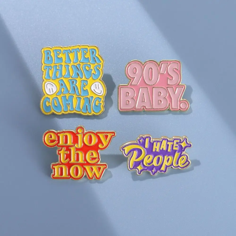 Colorful English Alphabet Enamel Brooch Creative 90s Baby Love Enjoy Now Be Happy Metal Badge Pins for Women Jewelry Accessories