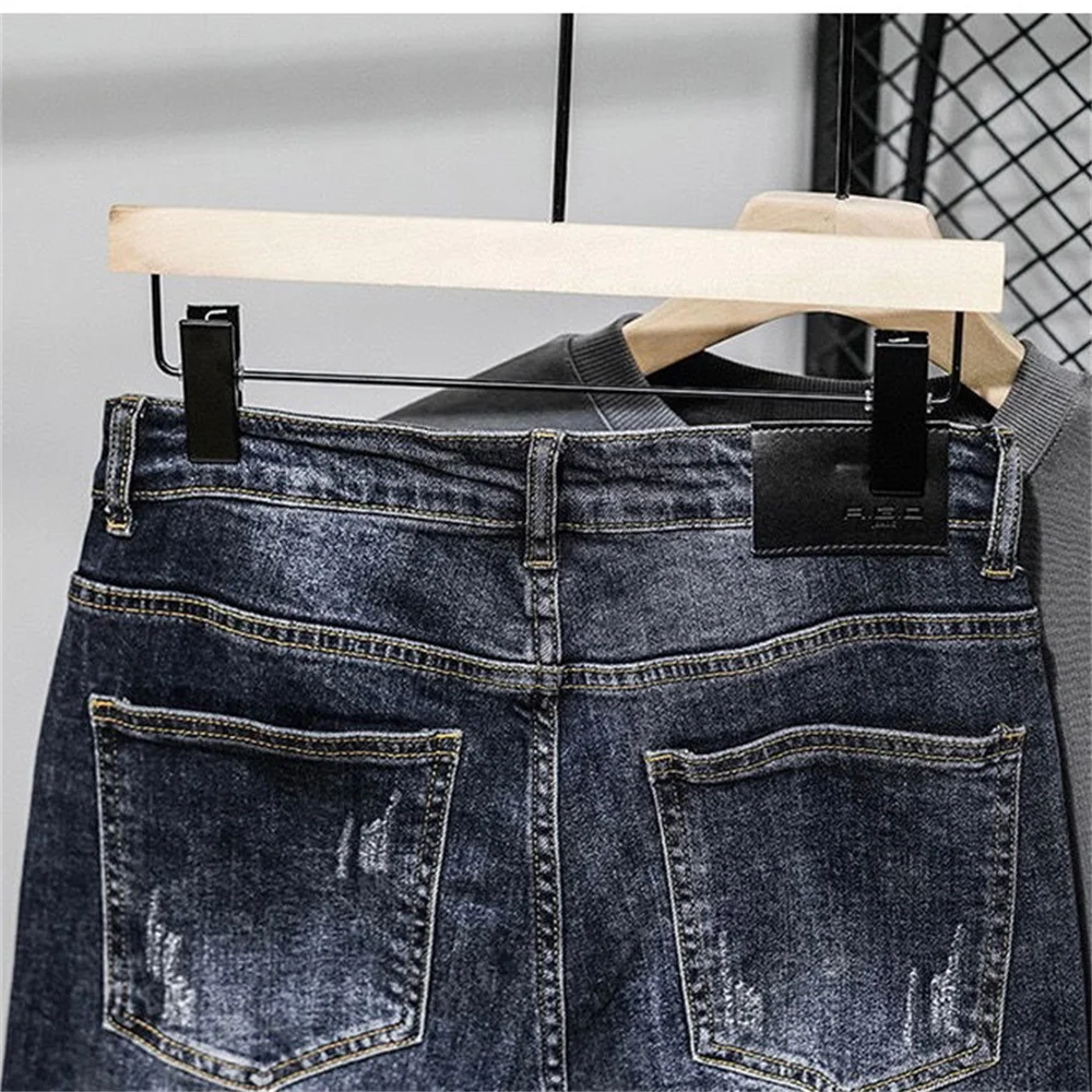 Spring Summer New Men Patchwork Jeans Ripped Hole Slim Fashion Streetwear High-quality Washed Vintage Male Denim Trousers