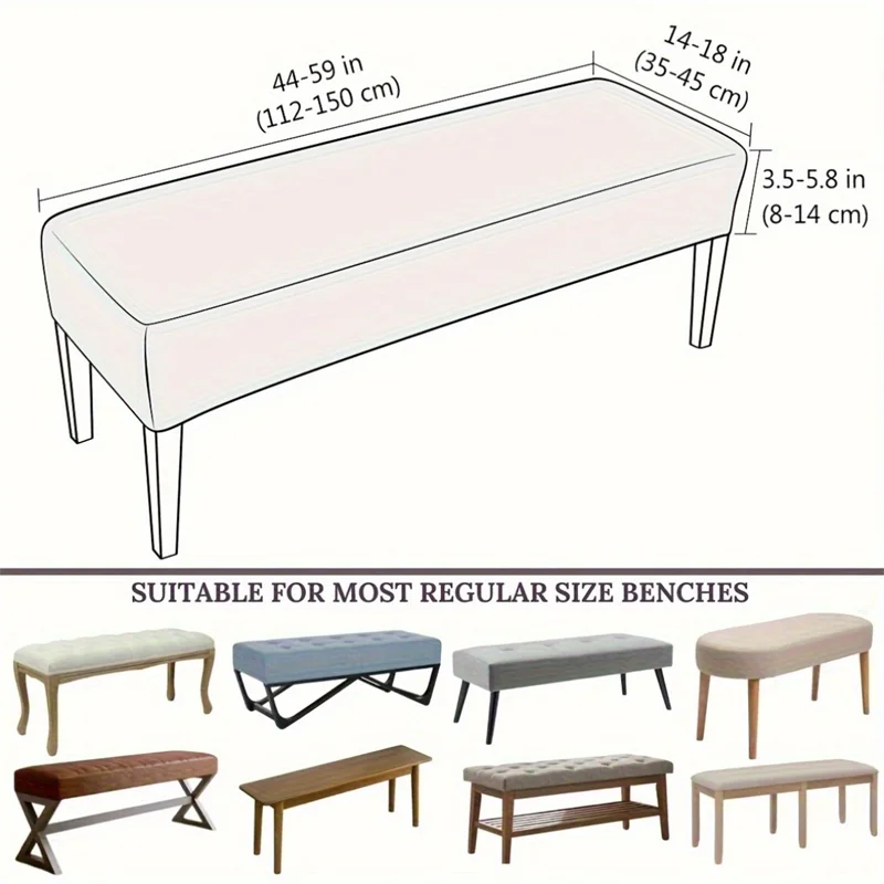 1PC Solid Jacquard Long Bench Cover Stretch Piano Stool Covers Rectangle Dining Chair Slipcover All-inclusive for Living Room