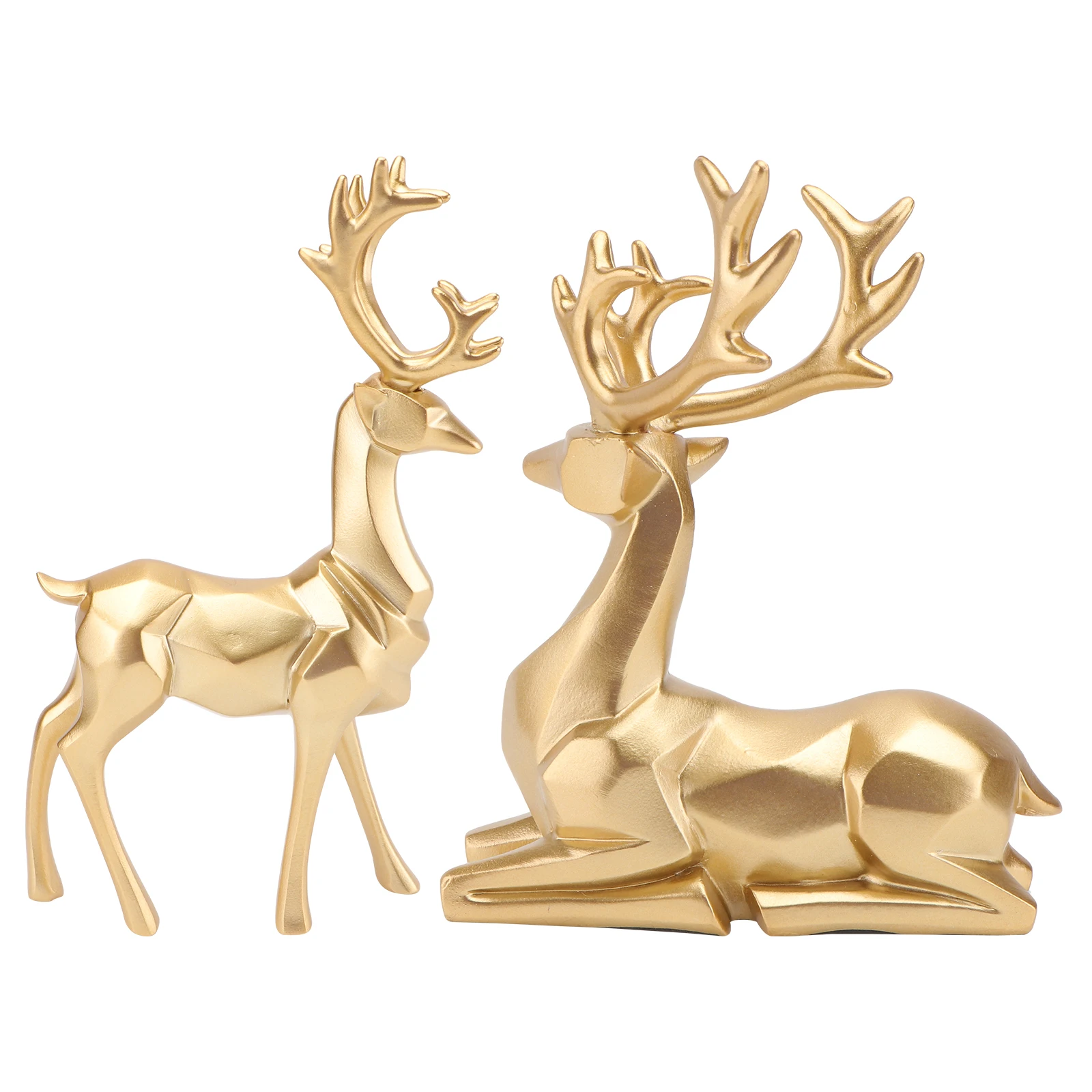 

1 Pair Golden 12x19cm+11x13cm Resin Elk Decoration for Desk Christmas Ornament Deer Adornment Mini Model Gift Idea