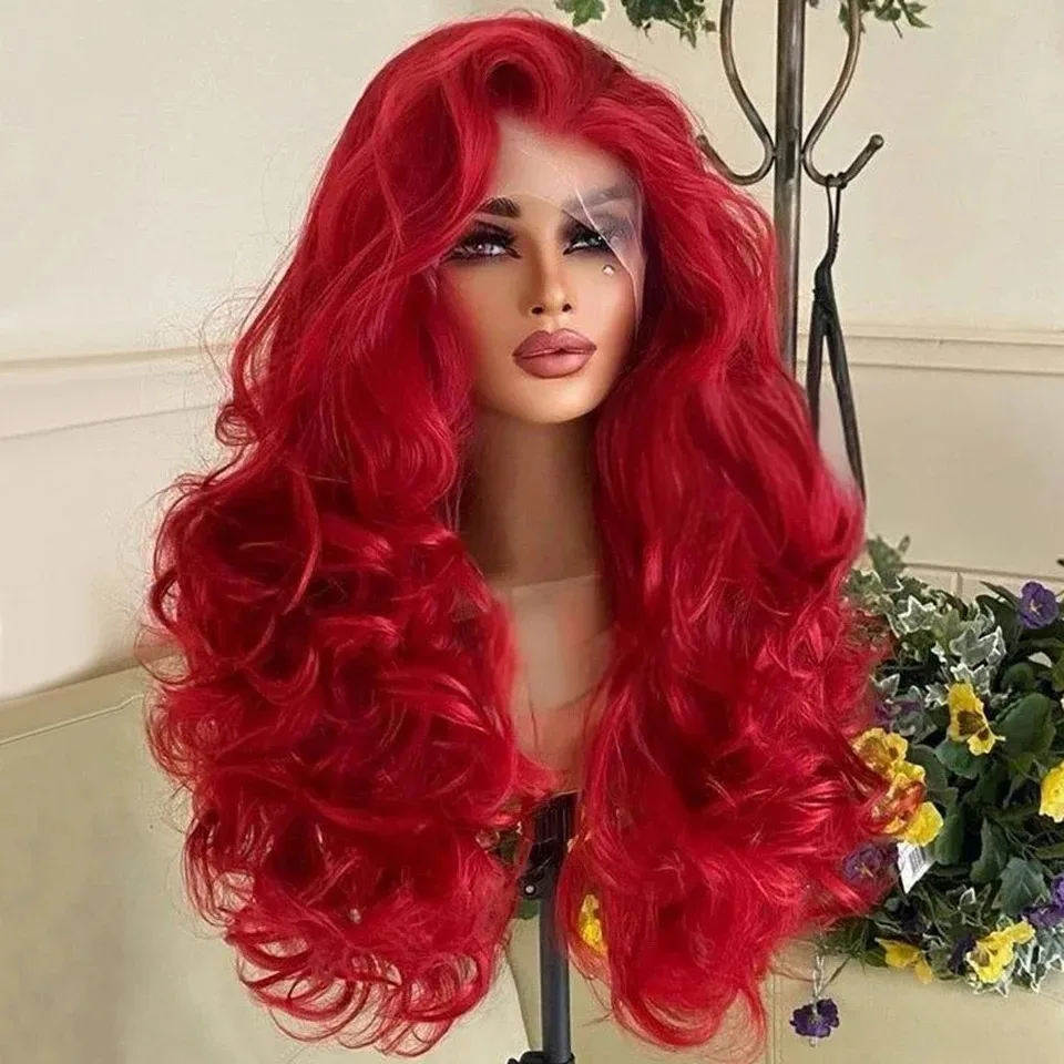 Quente vermelho/loiro/marrom peruca onda do corpo perucas frontais do laço 13x4 hd peruca do laço sintético de alta qualidade resistente ao calor cosplay para wemon