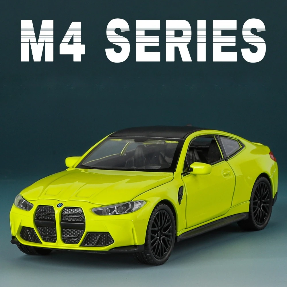 

1:32 Scale M4 320i Toy Sports Car Model Alloy Diecast Pull Back Sound Light Doors Opened Vehicle Models Hobby Ornaments Gifts