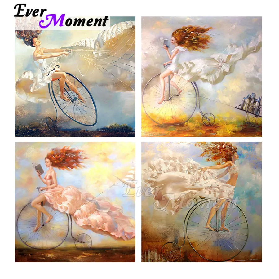 Ever Moment Pittura diamante Cartoon Girl Bicicletta Casa Artigianato Trapano rotondo completo Roba per la casa per la casa e la decorazione ASF2173