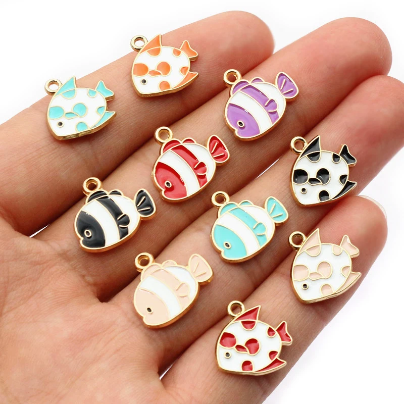 20pcs Enamel Fish Charms Pendant for Earrings Necklace Bracelet Findings Alloy Metal DIY Jewelry Making Accessories - view 4