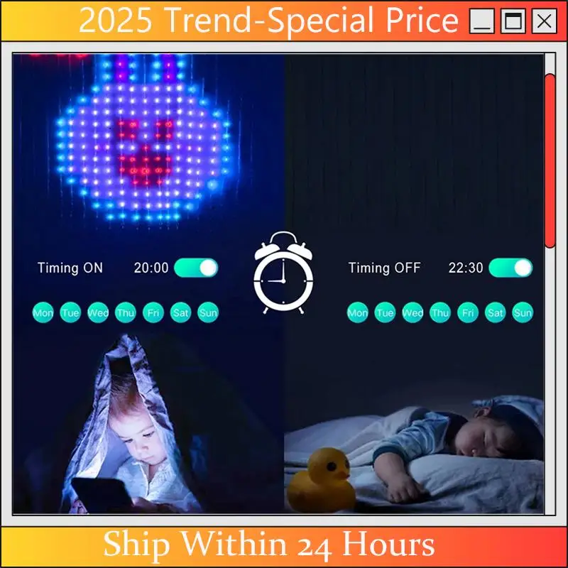 

A61Z Deals Graffiti APP Curtain Lights RGB Phantom Colour Point Control Lights Ambient Lights Curtain Light String With US Plug,