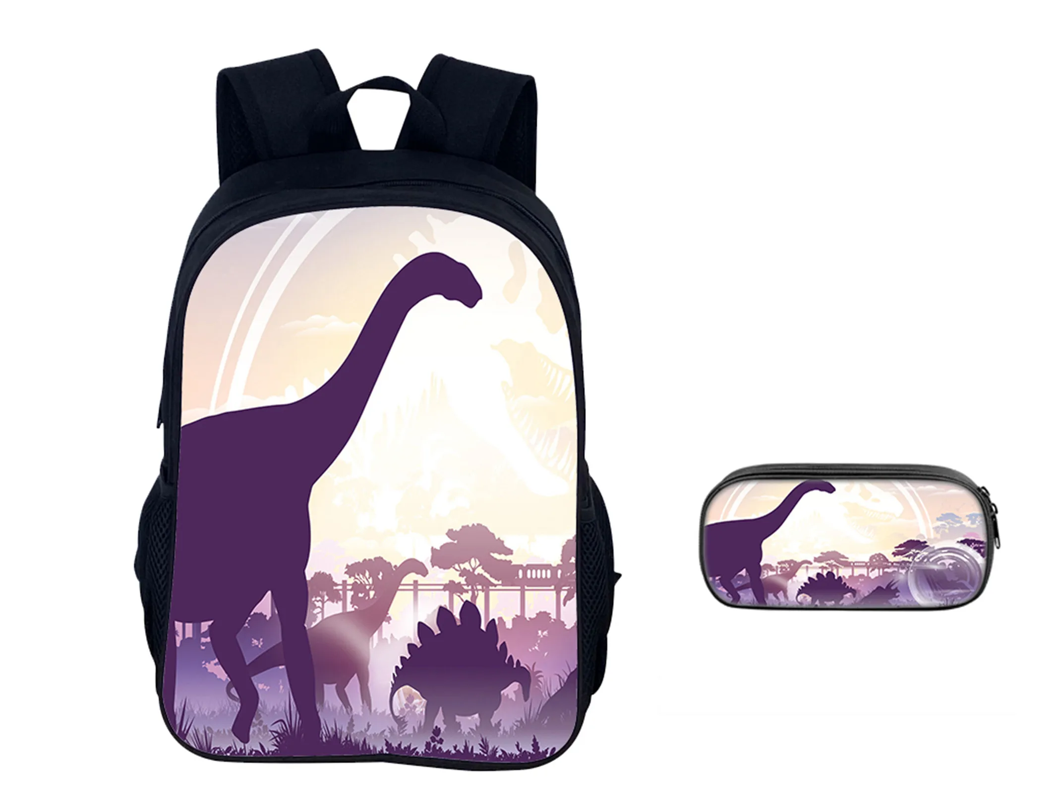 Jurassic World Lightweight Bookbag+Canvas Pencil Case Set,Elementary Kids Fashion Backpack Casual Knapsack for School
