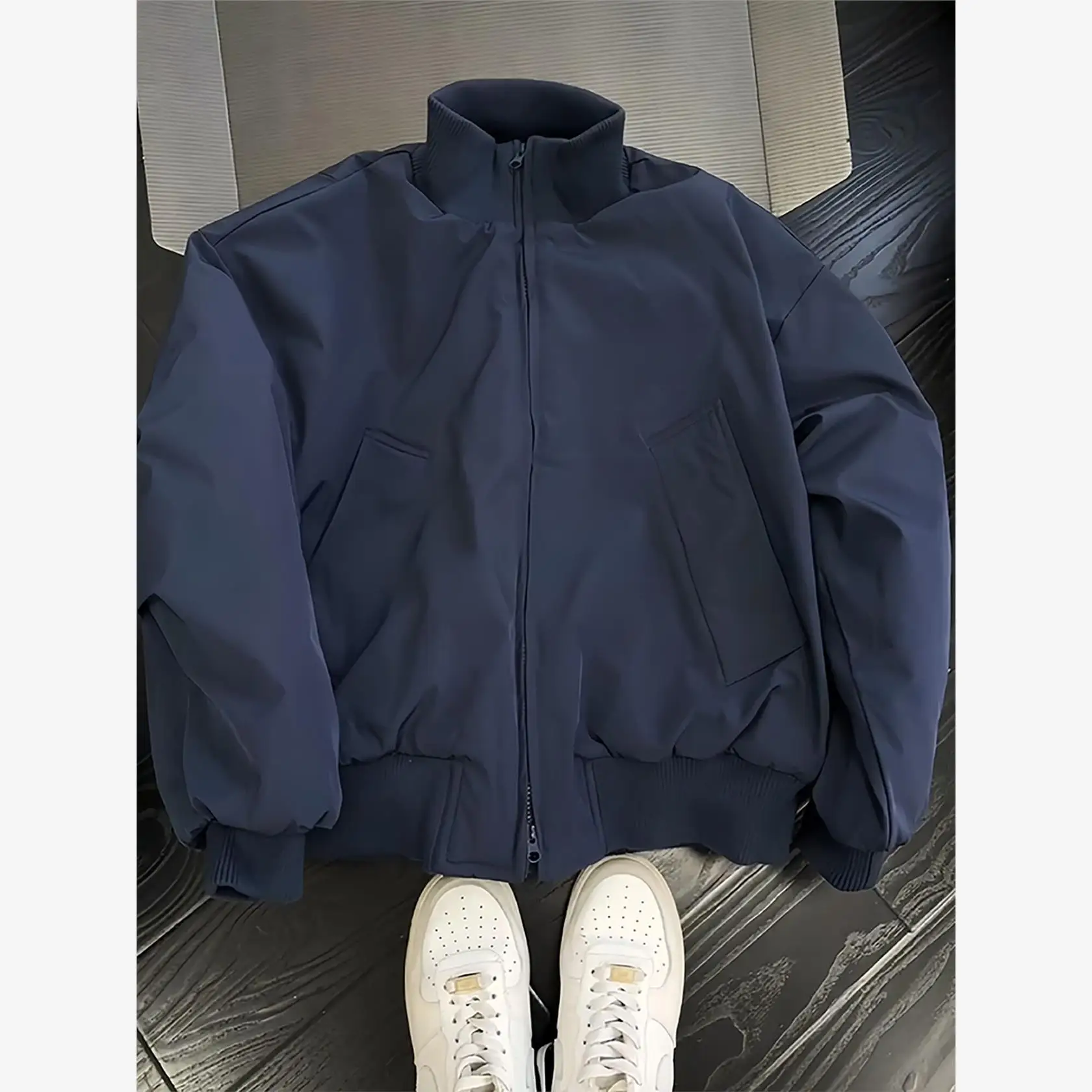 Thiened 가을 겨울 야구 스타일 코튼 코트 남성용 루즈핏 따뜻한 스탠드 칼라 아메리칸 MA 코트