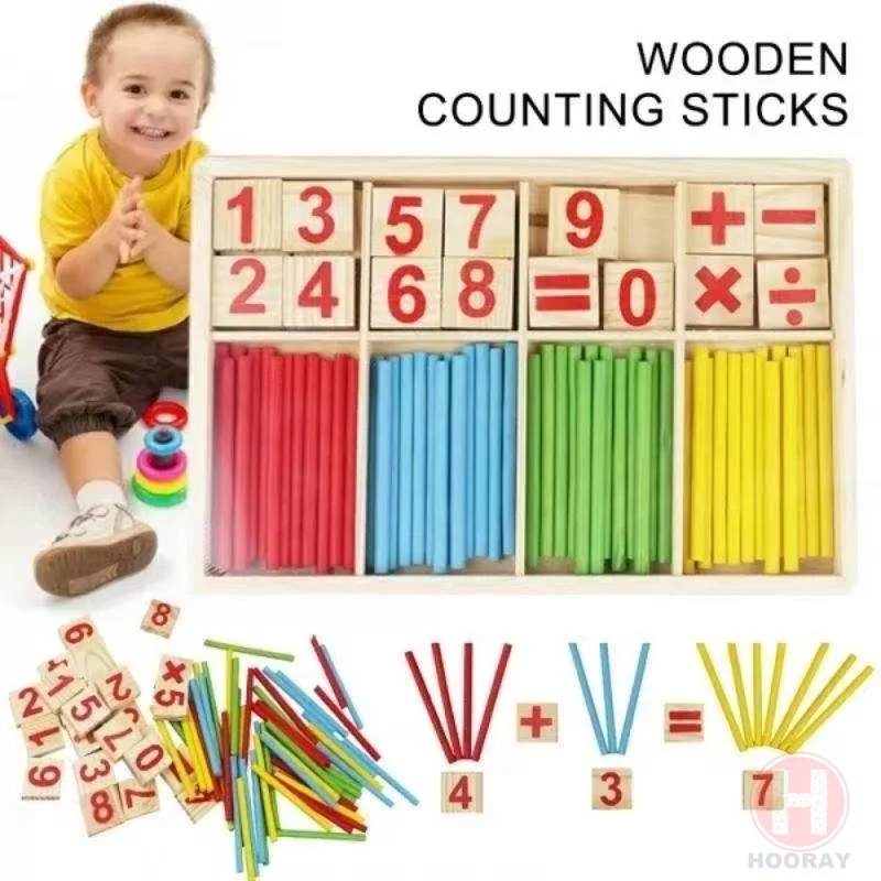 【Melody】Wooden Digital Sticks Counting Game Intelligence Stick Number Box Educational Math Toy For Kids #BK0136#