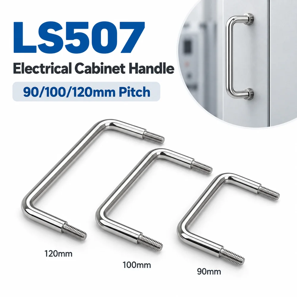 1Pcs LS507 Electrical Cabinet Handle Carbon Steel 90/100/120mm Pitch Row Cabinet Door Handle External Thread Stainless Steel