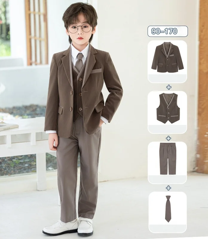 90-170 Boys' British Style Suit Dress Children's Velvet Suit Host Flower Girl Wedding Catwalk Performance Costume