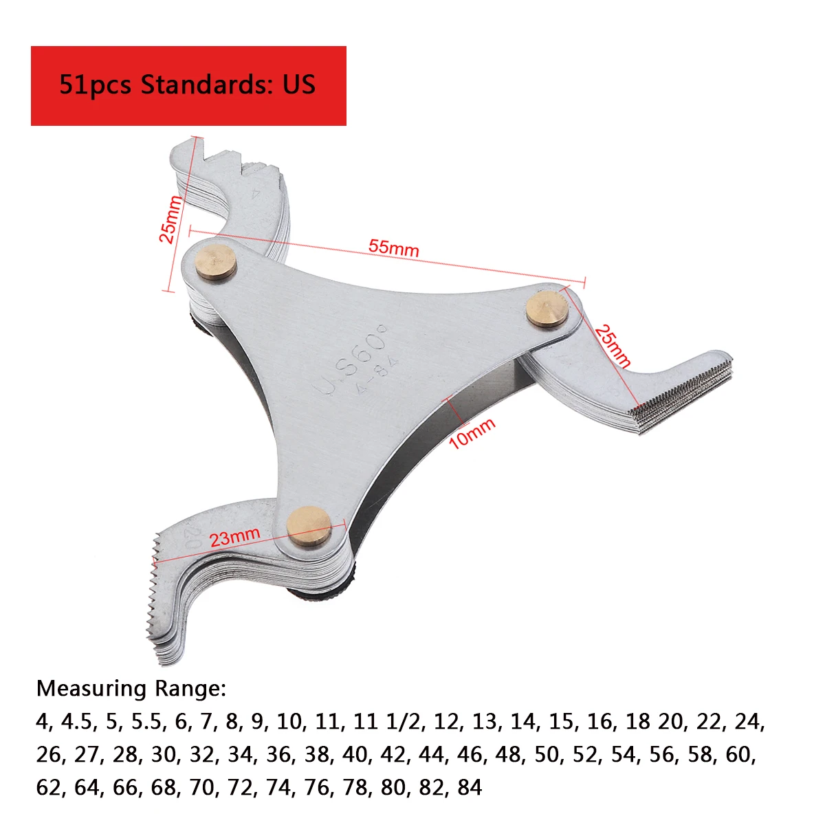 55-60 Degree Metric Inch US Thread Plug Gauge Carbon Steel Gear Tooth Screw Pitch Gauges Thread Pitch Measuring Tools