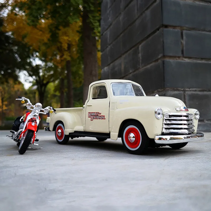 Maisto 1:24 1948 Ford F1 Pickup + Motorcycle Alloy Car Model Diecasts Metal Toy Off-road Vehicles Car Model Simulation Kids Gift