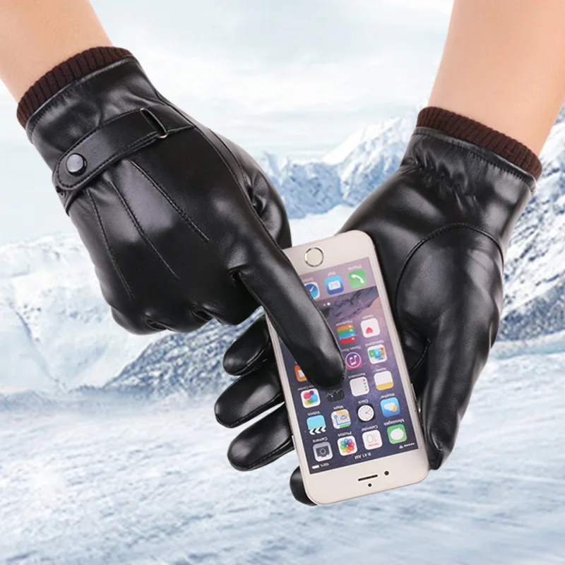 1 Paar Herren-Winter-Touchscreen-Handschuhe, wärmeisolierte Lederhandschuhe mit dreifacher Nähten für Radfahren, Skifahren, Outdoor-Sportarten