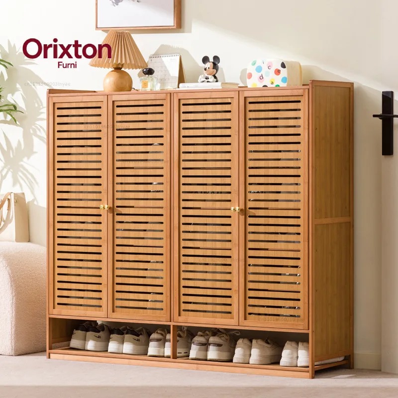 Light luxury bamboo louvered door shoe cabinet, living room multi-layer storage cabinet, dining cabinet, kitchen utensil cabinet