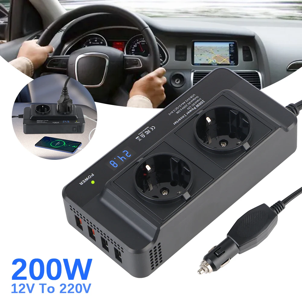 4 USB 12V to 220V 400W Peak Power Auto Mounted Inverter Accessories Cigarette Lighter Car 200W Inverter AC EU Socket DC To AC