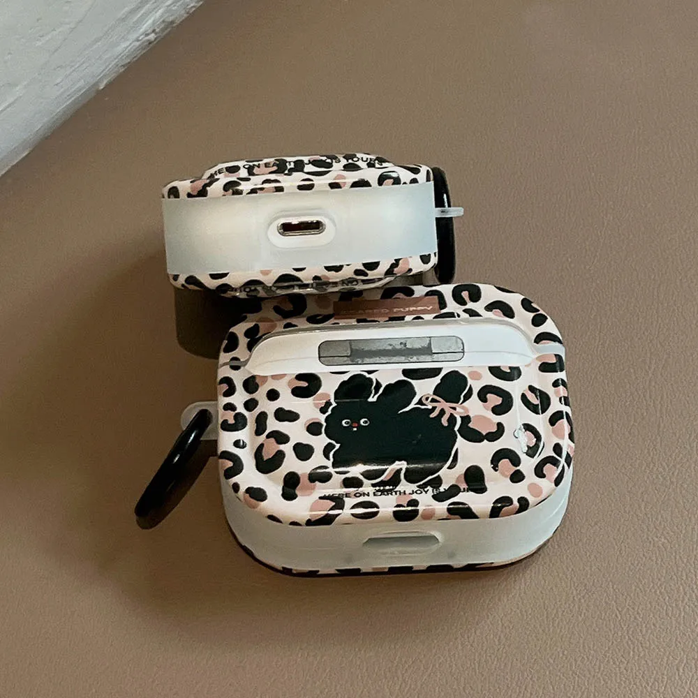 Cute Leopard Print Puppy Dog Case for AirPods 1 2 Cover for AirPods 3 Pro2 Air Pods Pro 2nd Wireless Box Shell with Keyring Hook