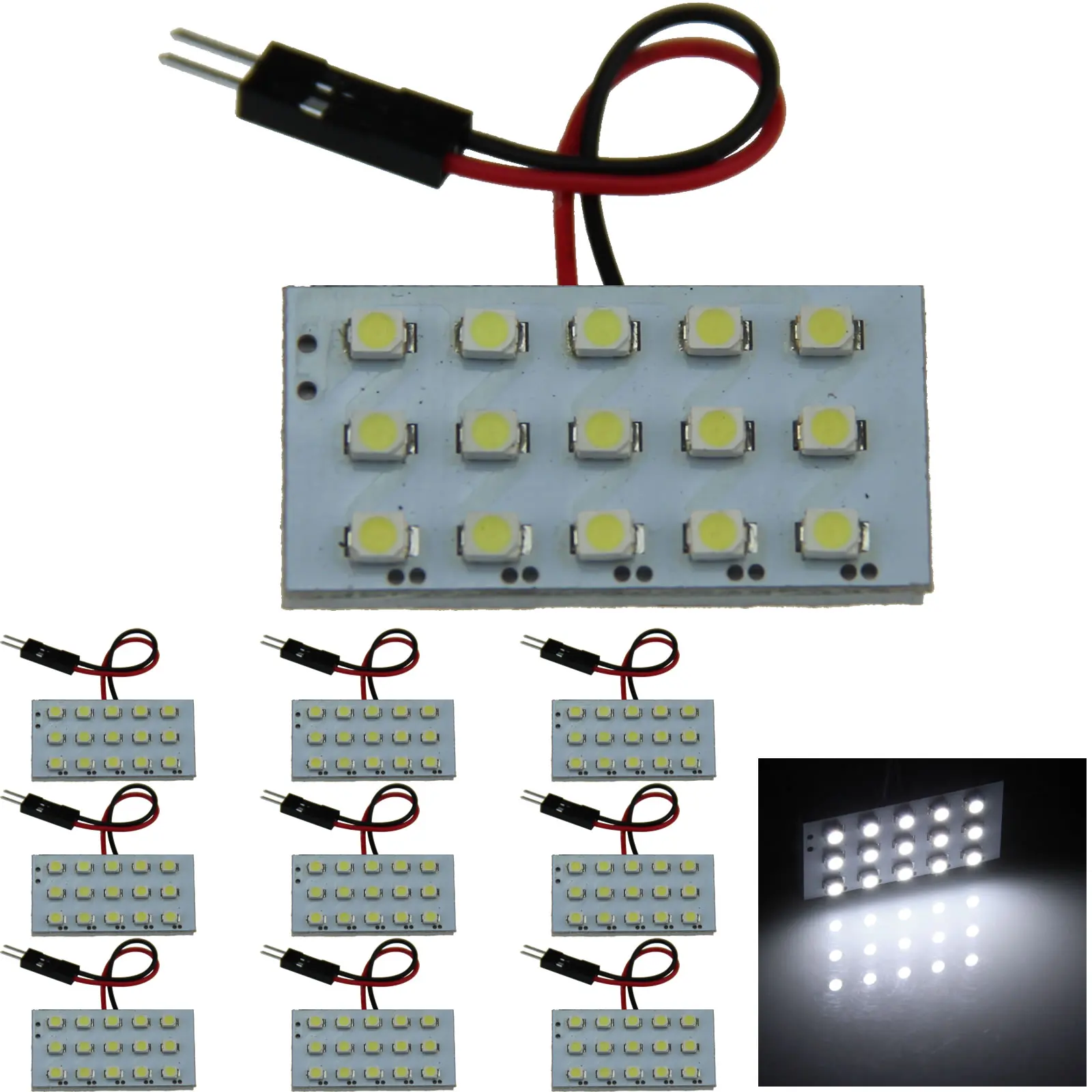 10x White AUTO Panel Door Lamp Reading Light 15 Emitters 1210 SMD LED T10 festoon J102-W