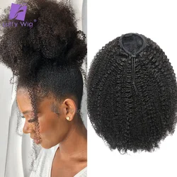 Drawsting Ponytail Extension Human Hair Mongolian Remy Hair Clip In Afro Kinky Curly Wrap Around Pony For Black Women Luffy