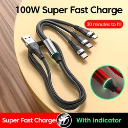 Olaf 3 in 1 Fast Charging Cord 1.2m For iPhone 14 13 Samsung Xiaomi Huawei 100W 6A Micro USB Type-C Data Cable USBC Charge Wire