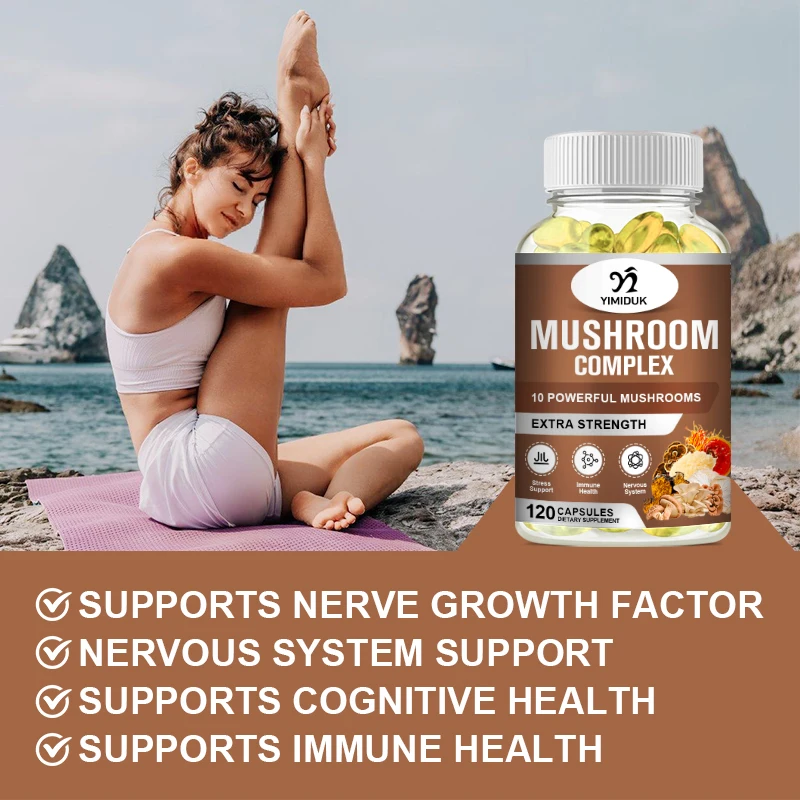 Lion Mane Cordyceps Mushroom Complex Supplement for Nootropic Brain Memory & Focus Immune Booster Energy & Stress Relief