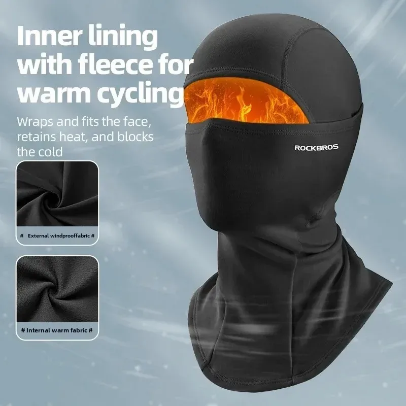 ROCKBROS Winter Fishing Balaclava Windproof Warm Fleece Cycling Face Scarf Mask Outdoor Sports Camping Ski Motorcyclist Headwear