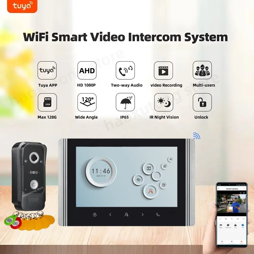 Tuya Smart WIFI Video Intercom System 7 Inch Video Doorphone HD 1080P Doorbell Camera Password IC Card Unlock Doorbell for Home