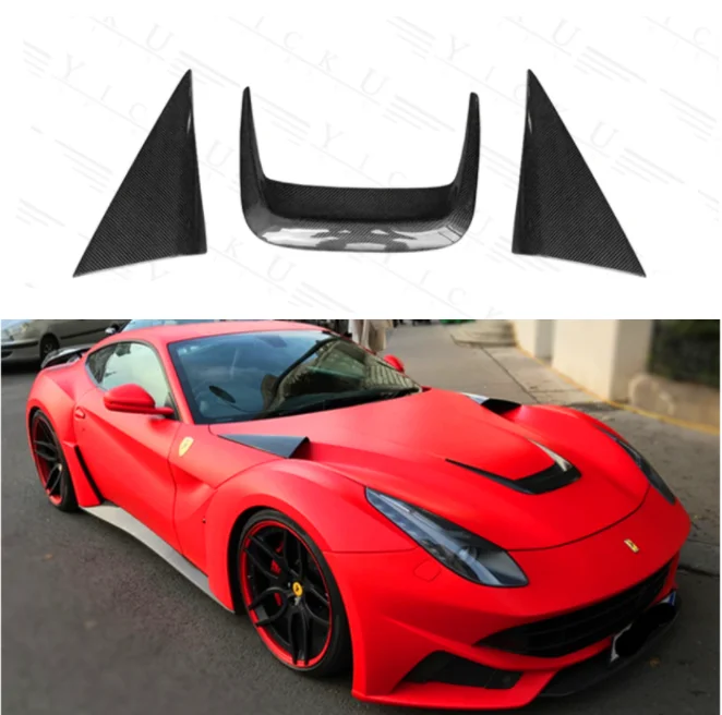 For Ferrari F12 Berlinetta 2013 2014 2015 Real Forged Carbon Fiber Front  Engine Hood Vent Air Outlet Cover 3Pcs/Set