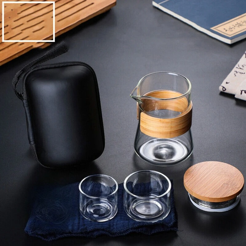 

Portable Travel Glass Tea Cup Set High Temperature Glass Teapot Set