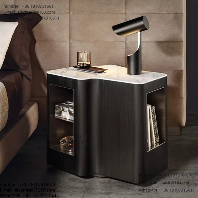 

Bedroom bedside table, black solid wood marble desktop and base base, home side