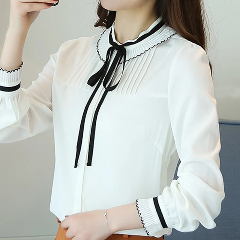 Blusas Mujer De Moda 2024 Blouse Women Long Sleeve White Blouse Women Blouse Shirts Stand Collar Chiffon Blouse Shirt Tops A521