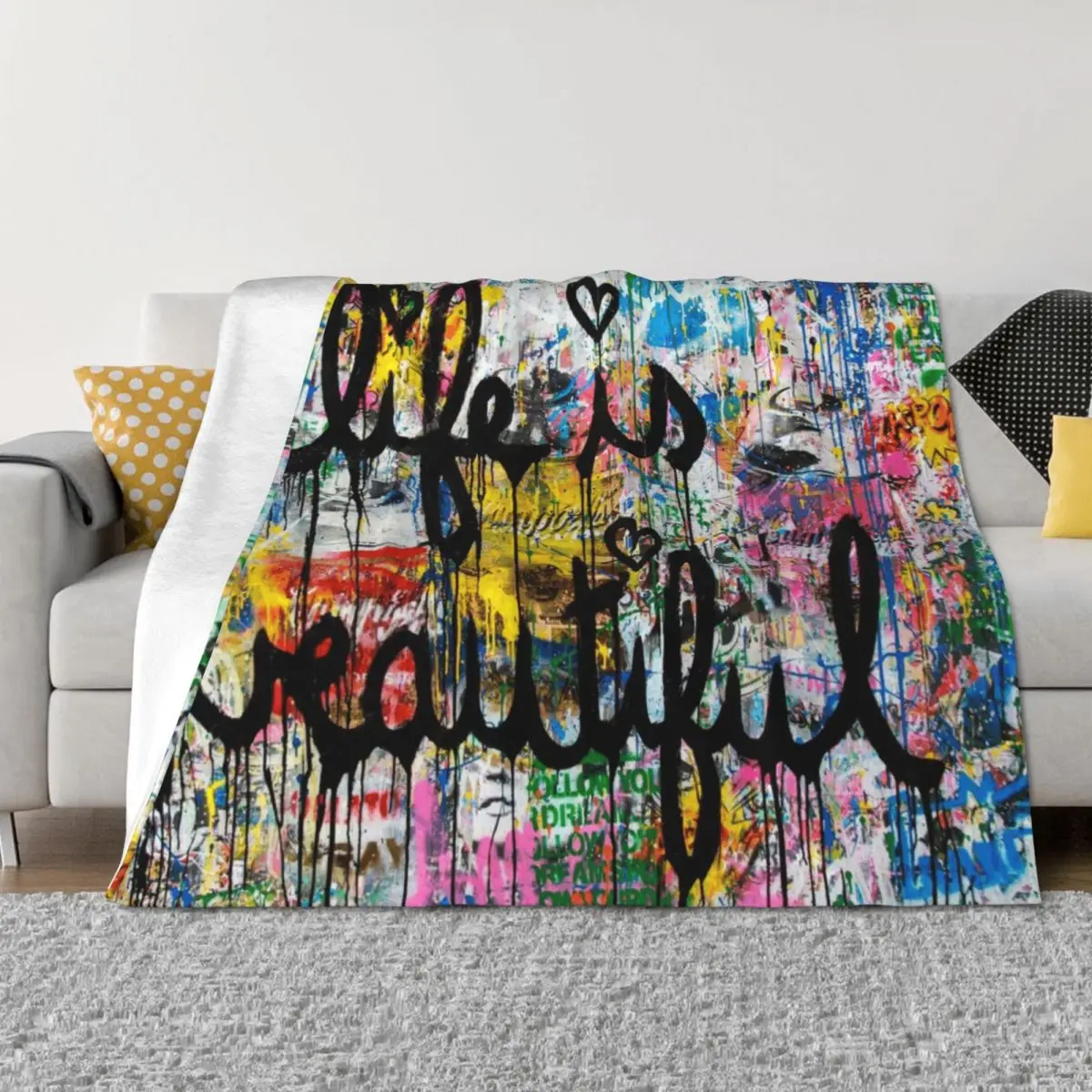 

Banksy Life Is Beautiful Throw Blanket Vintage Blankets Sofas Of Decoration anime Picnic Blankets