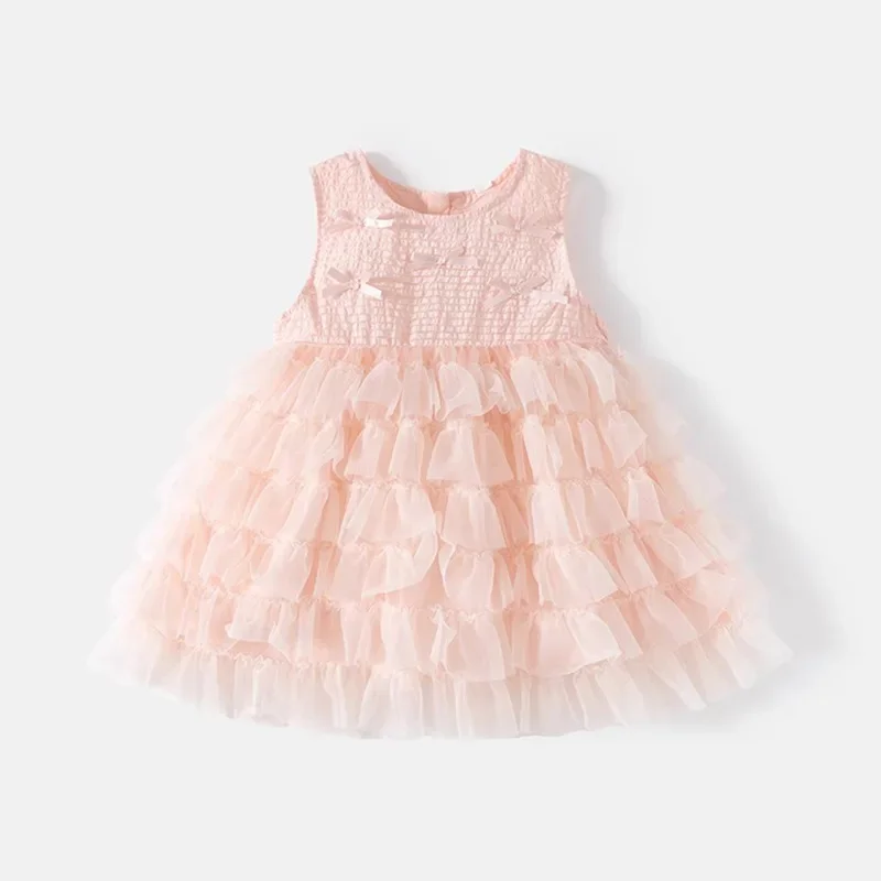 Kid Girl Adorable Dress Wedding Knitted Bodice Satin Bows Fluffy Party Multi Layered Chiffon Tulle Skirt Children Casual Wear