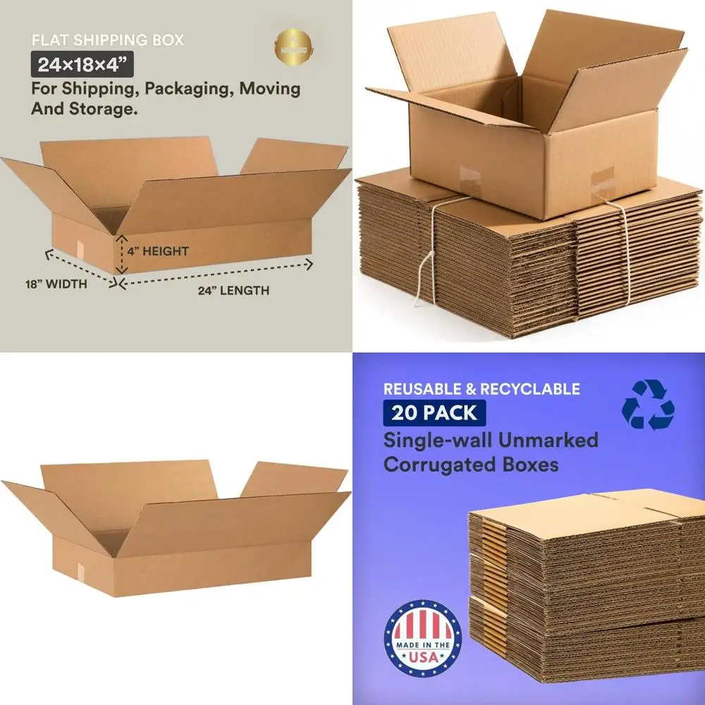 

24L x 18W x 4H Corrugated Single-Wall Medium Moving Boxes - 20 Pack for Storage and Shipping