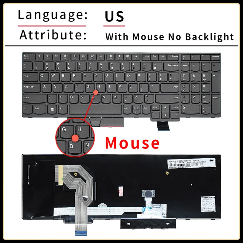 Klawiatura laptopa US/Ru z podświetleniem dla Lenovo Thinkpad T570 T580 P51S P52S 01 er582 01 er541 SN20M07934 01 er523 01 en951 SN20M07870