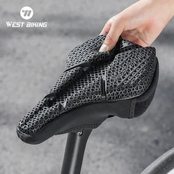 WEST BIKING 3D Printed Bike Saddle Cover Shock Absorption Anti-slip Bike Seat Cushion Soft Hollow Breathable Cycling Seat Cover