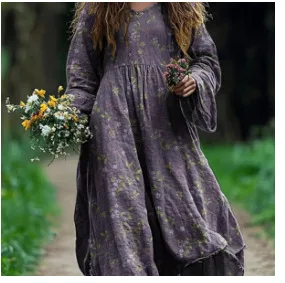 Robe imprimée à manches longues 20253d, style rétro artistique