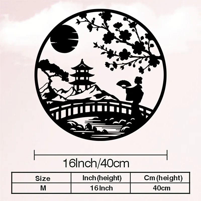 1pc Geisha Bonsai Metal Wall Art Iron Japanese Zen Wall Decor Bedroom Living Room Wall Hanging Plaque Gift