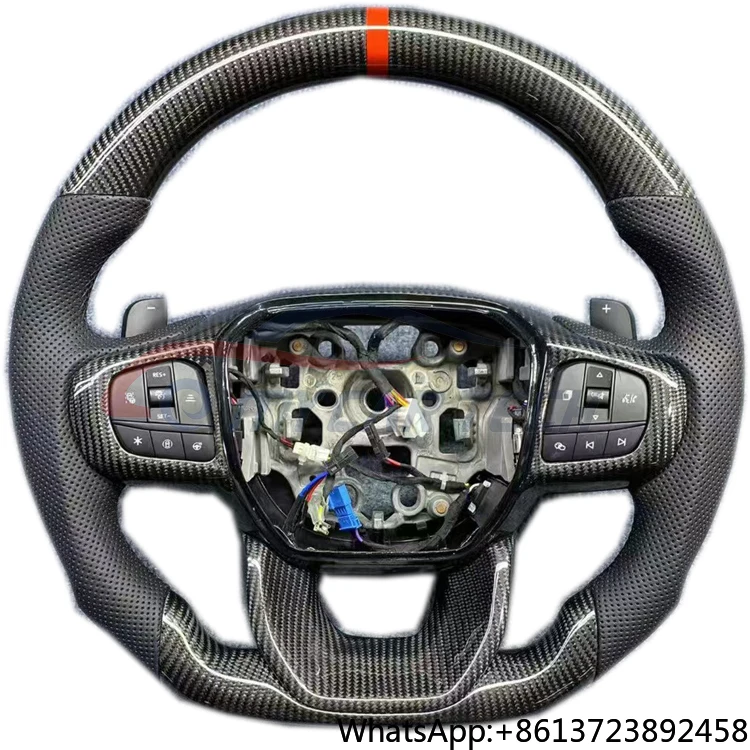 

For Ford Ranger 2023 Carbon Fiber Steering Wheel Perforated Leather alcantara LED Paddle Shifter HandlebarsRPM