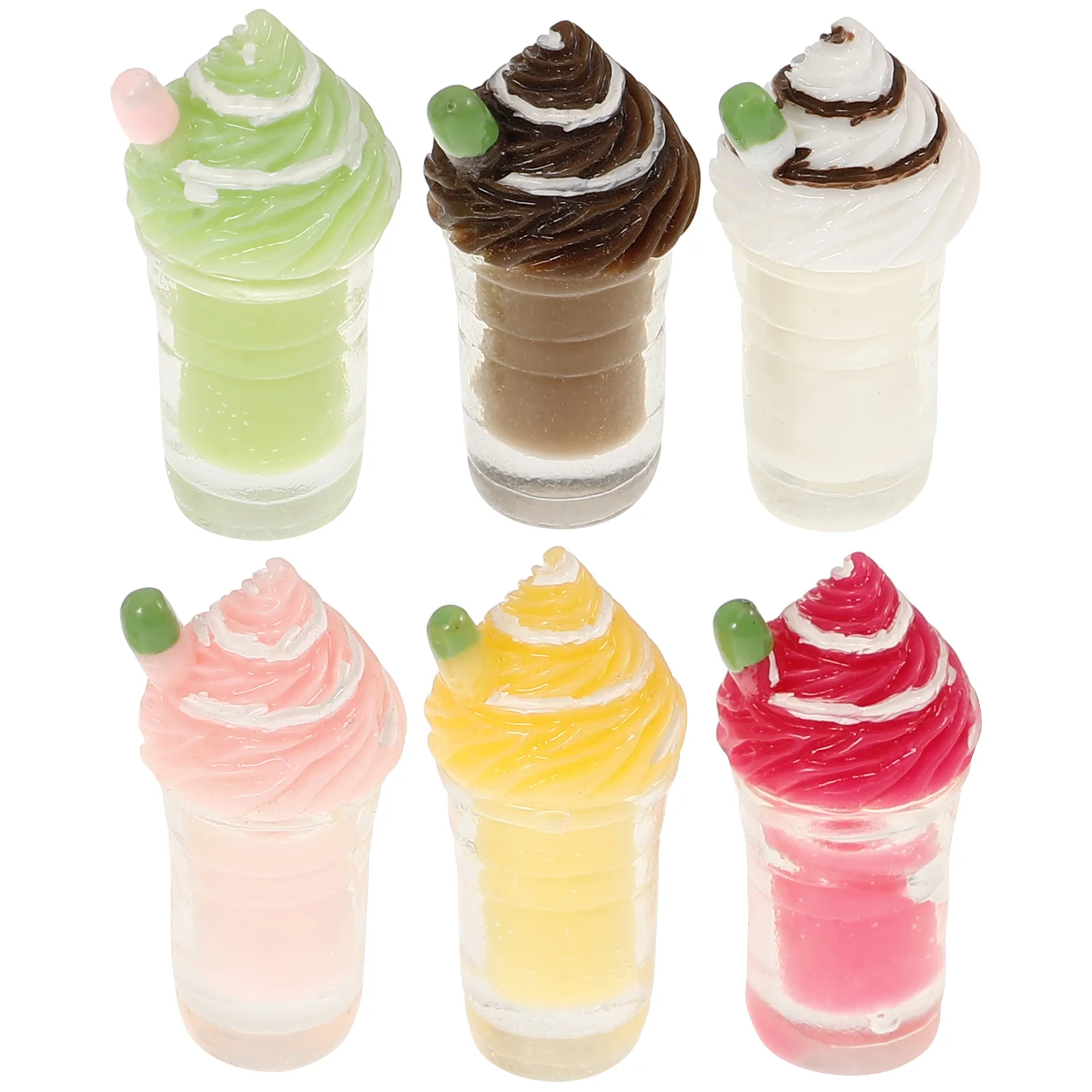 

6 Pcs Simulation Milky Tea Cup Fake Bills Dollhouse Cocktail Glasses Water Bottles with Straw DIY Accessories