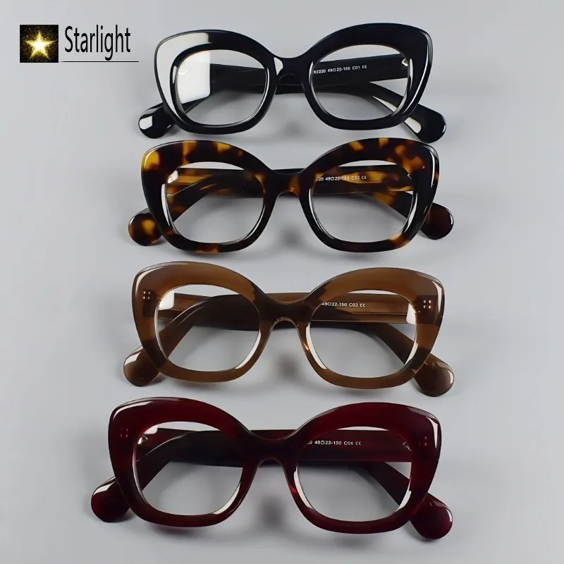 

Thick Retro Acetate Cat Eye Butterfly Glasses Frames Eyewear Woman Myopia Reading Eyeglasses Frame Man Prescription Women 143mm