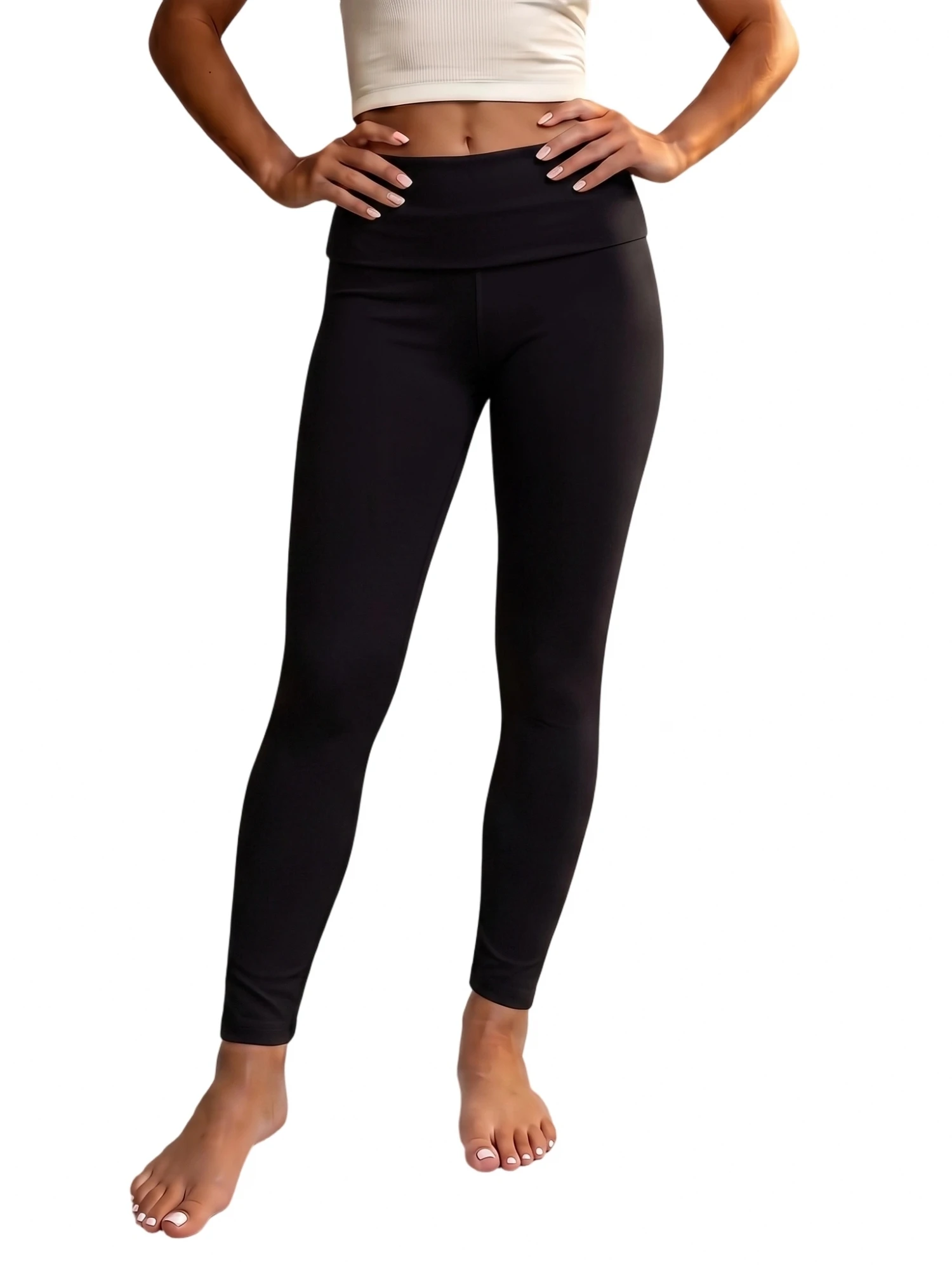 Women s Fold Over Leggings Solid Color  Fit Stretch Casual Trousers