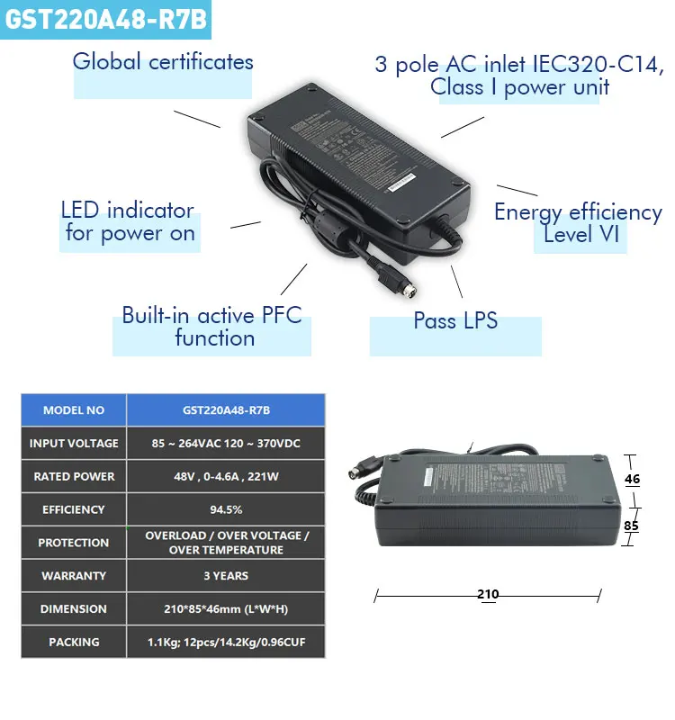 Mean Well GST220A48-R7B Industrial Equipments Adapter Ac/Dc Programmable Adaptor Desktop Switching Power Supply