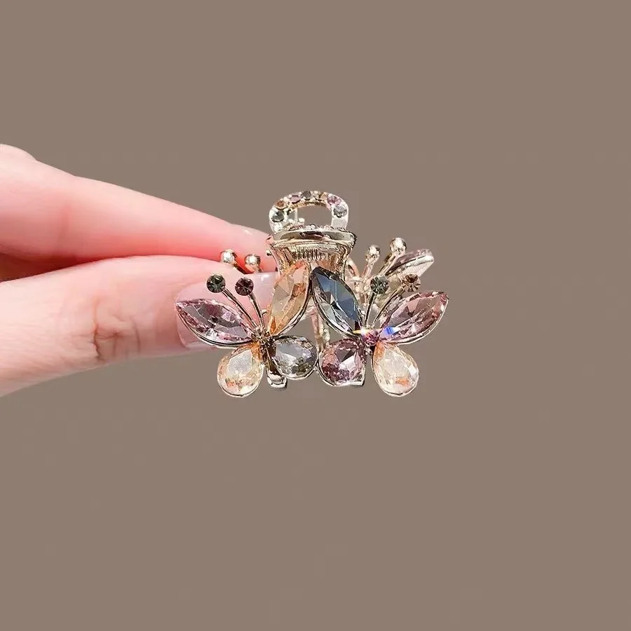 Exquisite Colorful Crystal Butterfly Small Hair Claw Forehead Bangs Hair Slide Mini Side Clip Women\'s Fashion Hair Accessories