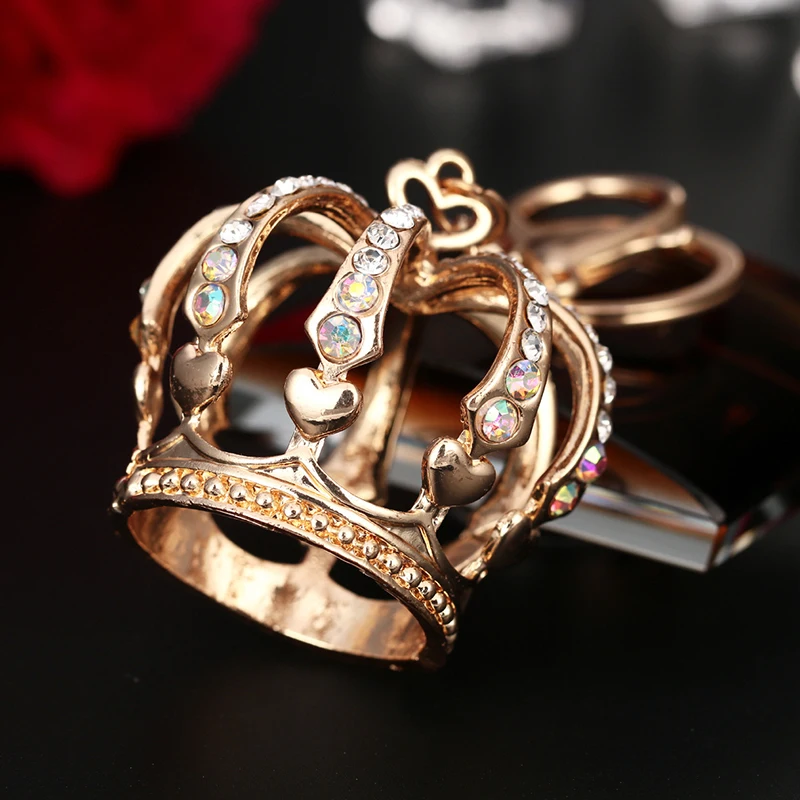 TOGORY Fashion Chic Crown Enamel Crystal Metal Bag Pendant Key Holder Keyring Keychain For Car Jewelry Gift