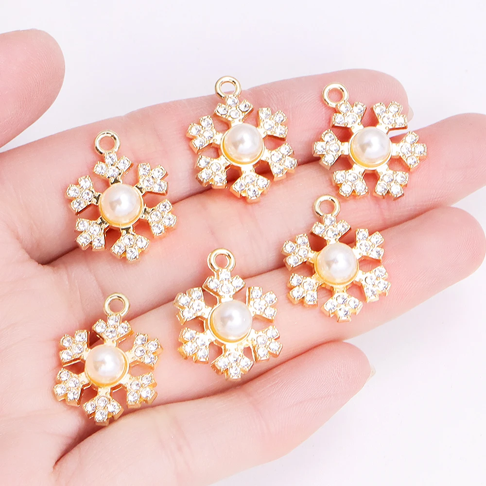 10 Stück zarte Perle Zirkon Schneeflocke Anhänger Legierung Metall Charms für DIY Schmuckherstellung Halsketten Ohrringe Bastelzubehör – Detail 5