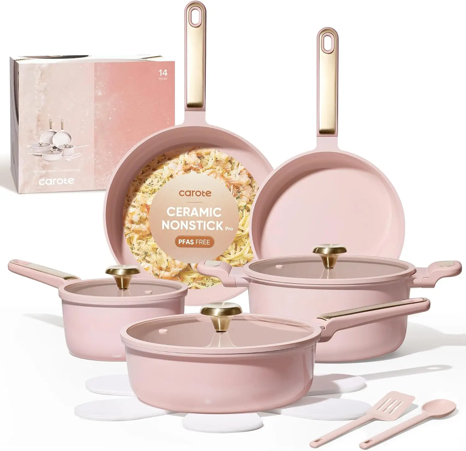 Nonstick Ceramic Cookware Set, 14-Piece Pots and Pans, Toxin-Free & PFAS-Free, Dishwasher-Safe, Ideal for RV/Camping, Cooking Po