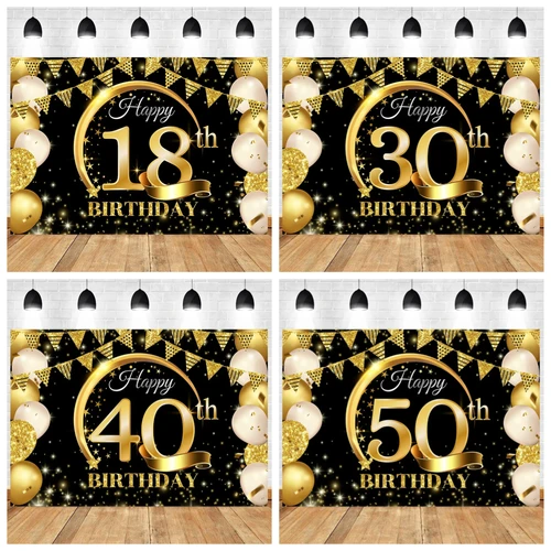 1 18 21 30 40 50 90 aniversario fiesta foto fondo feliz cumpleaños adulto globo dorado brillante decoración fondo