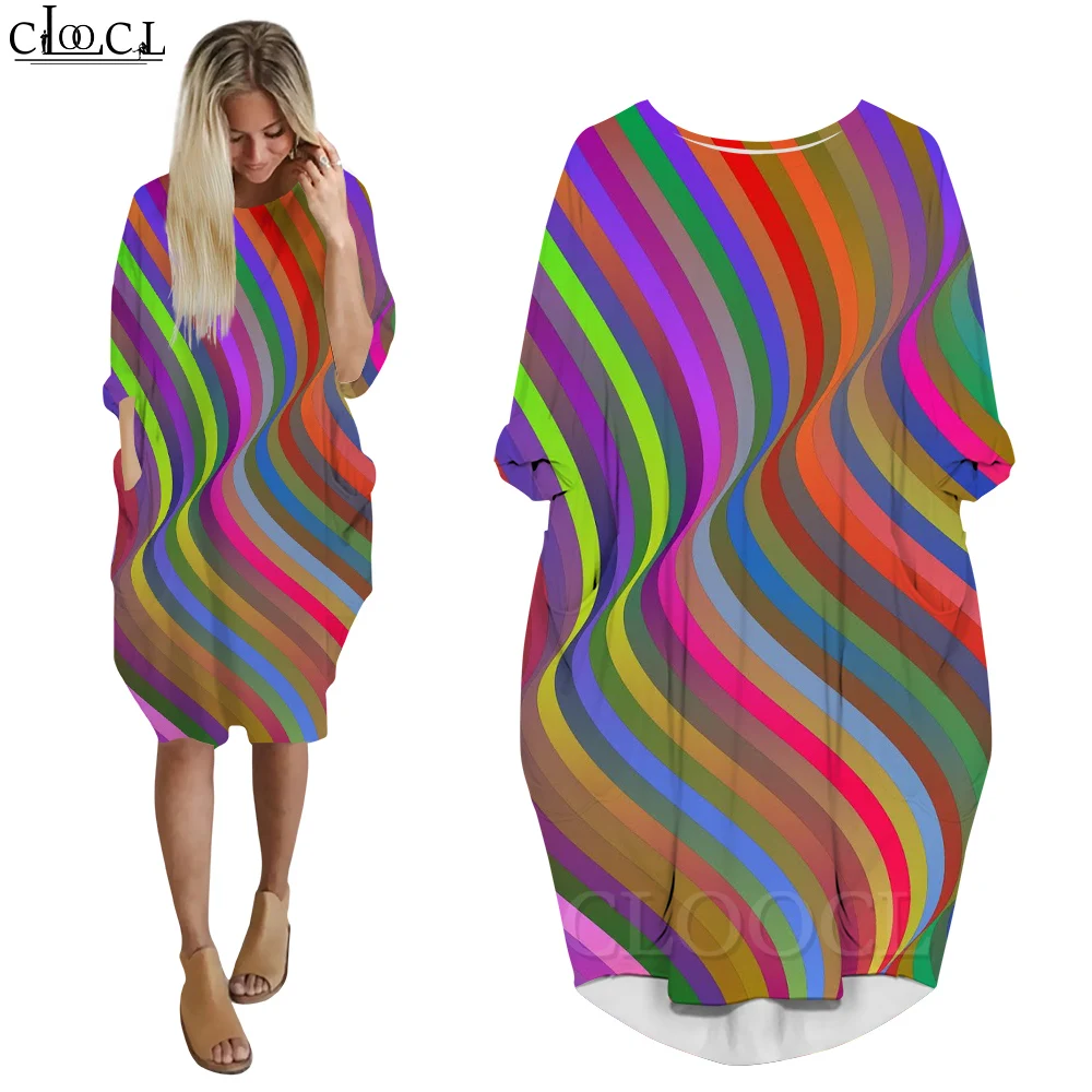 CLOOCL Long Sleeve Dresses Women Loose Fit Fashion Casual Female Clothing Laser Light Honeycomb Print Party Evening Dresses