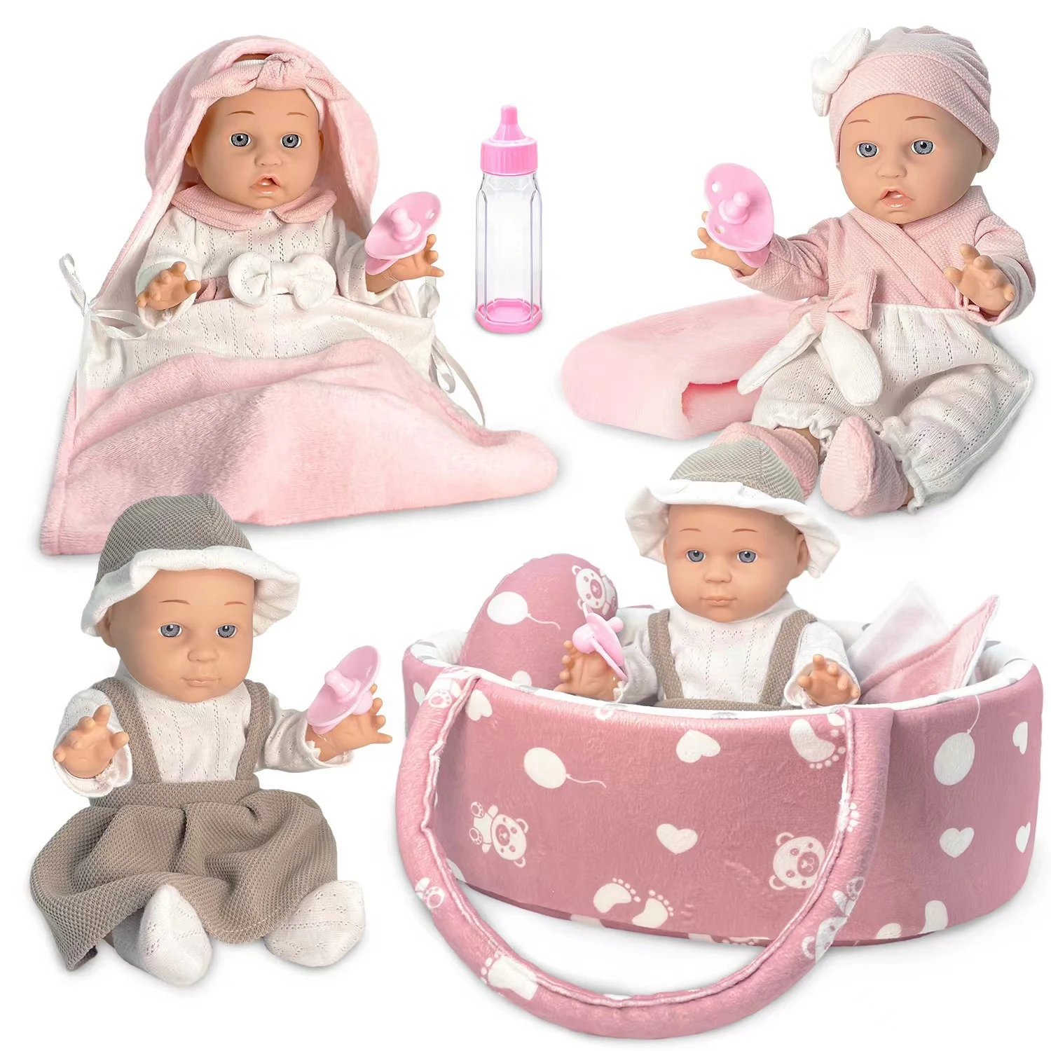 Kids 30cm Baby Doll Playset Reborn Dolls Simulation Full Body Lifelike Soft Princess Girl Boy Bebe Doll Accessory Toy Gift